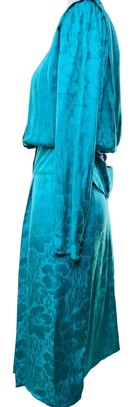 Cadaz 100% Silk Teal Pleated Midi Vintage Dress Size 14