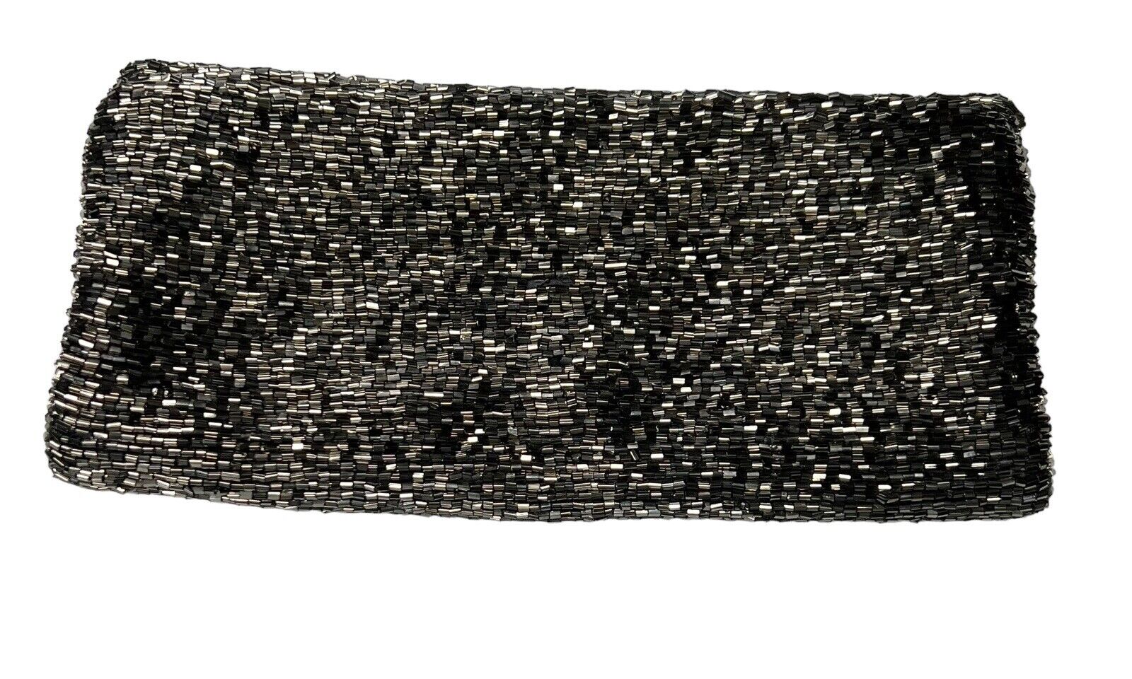 Moyna Fold-over Pewter Beaded Zip Clutch