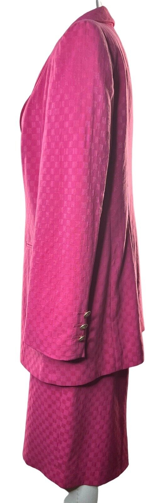 Louis Feraud Fuchsia Skirt Suit Gold Buttons Size 12