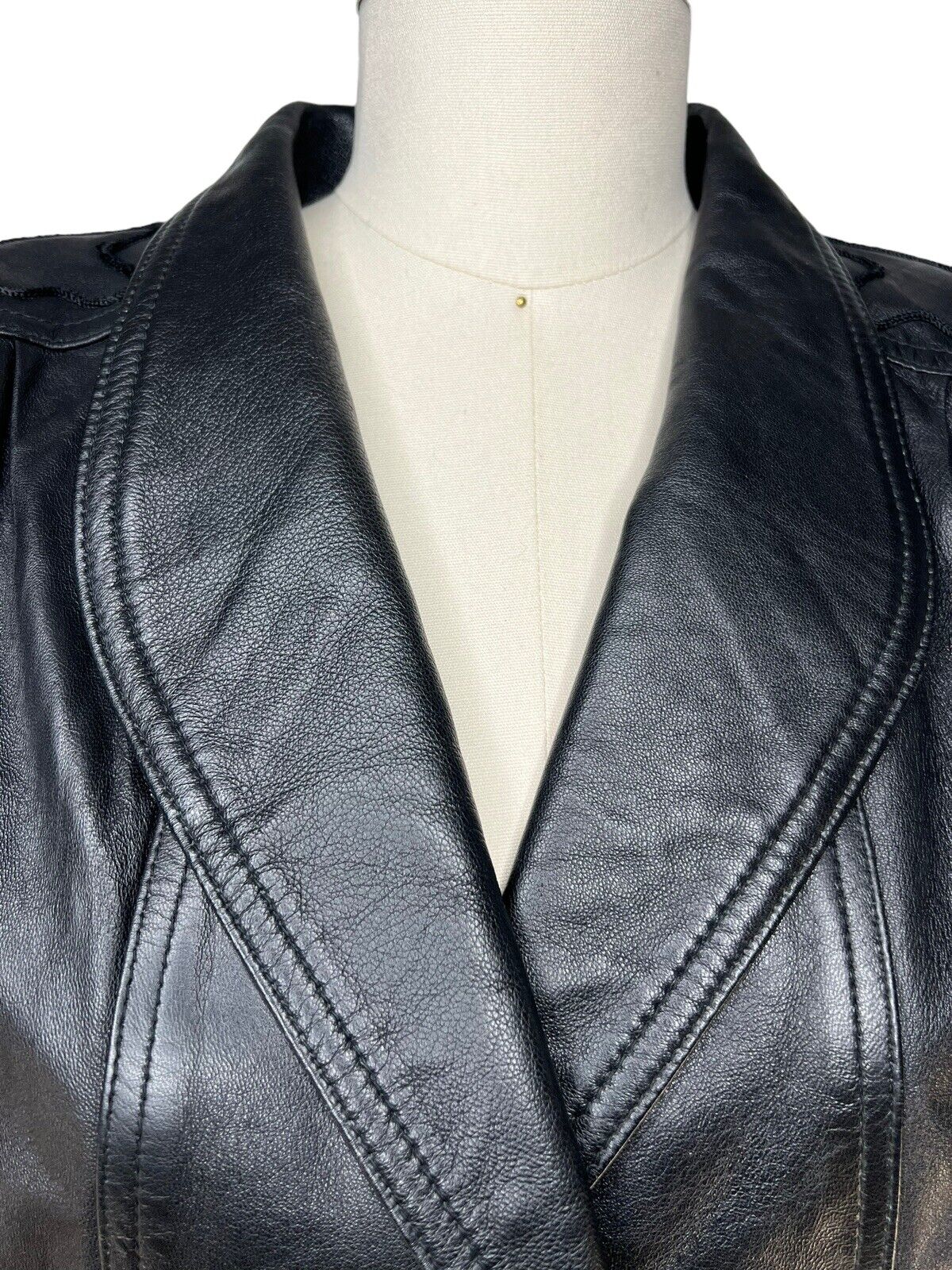 Women’s Black Italian Leather Cropped Jacket Embroidered Shoulder By Regal