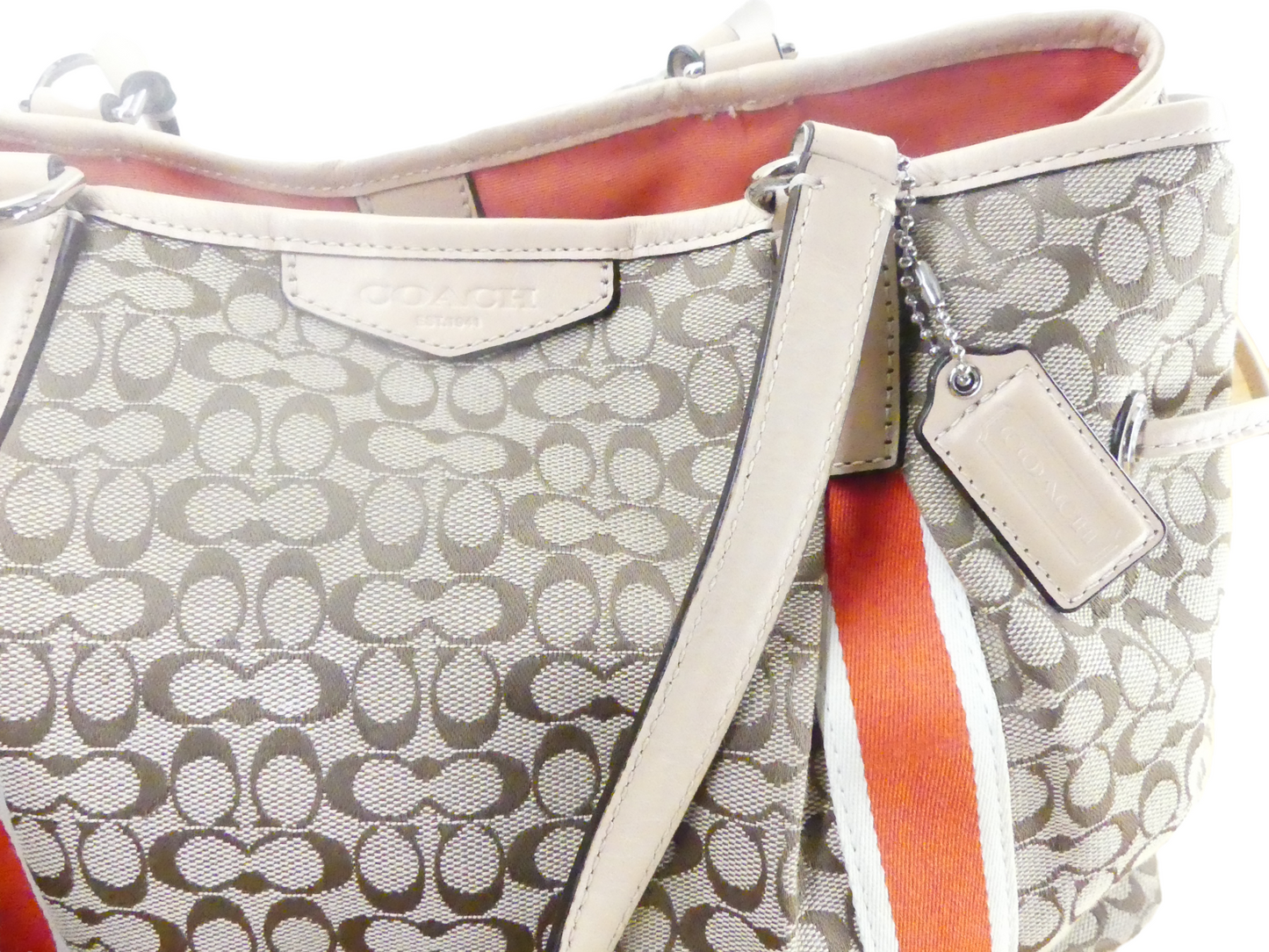 Coach Devin Signature Khaki Orange Stripe Shoulder Bag Serial No: M1381 f261