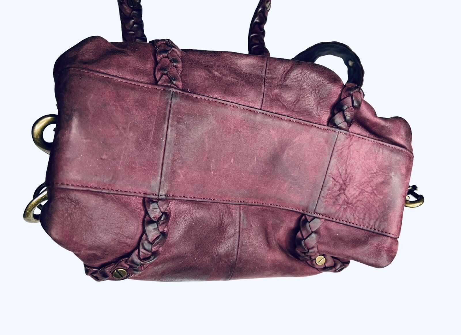 Cole Haan G Series Plum Leather Handbag Coins Double Top Handle