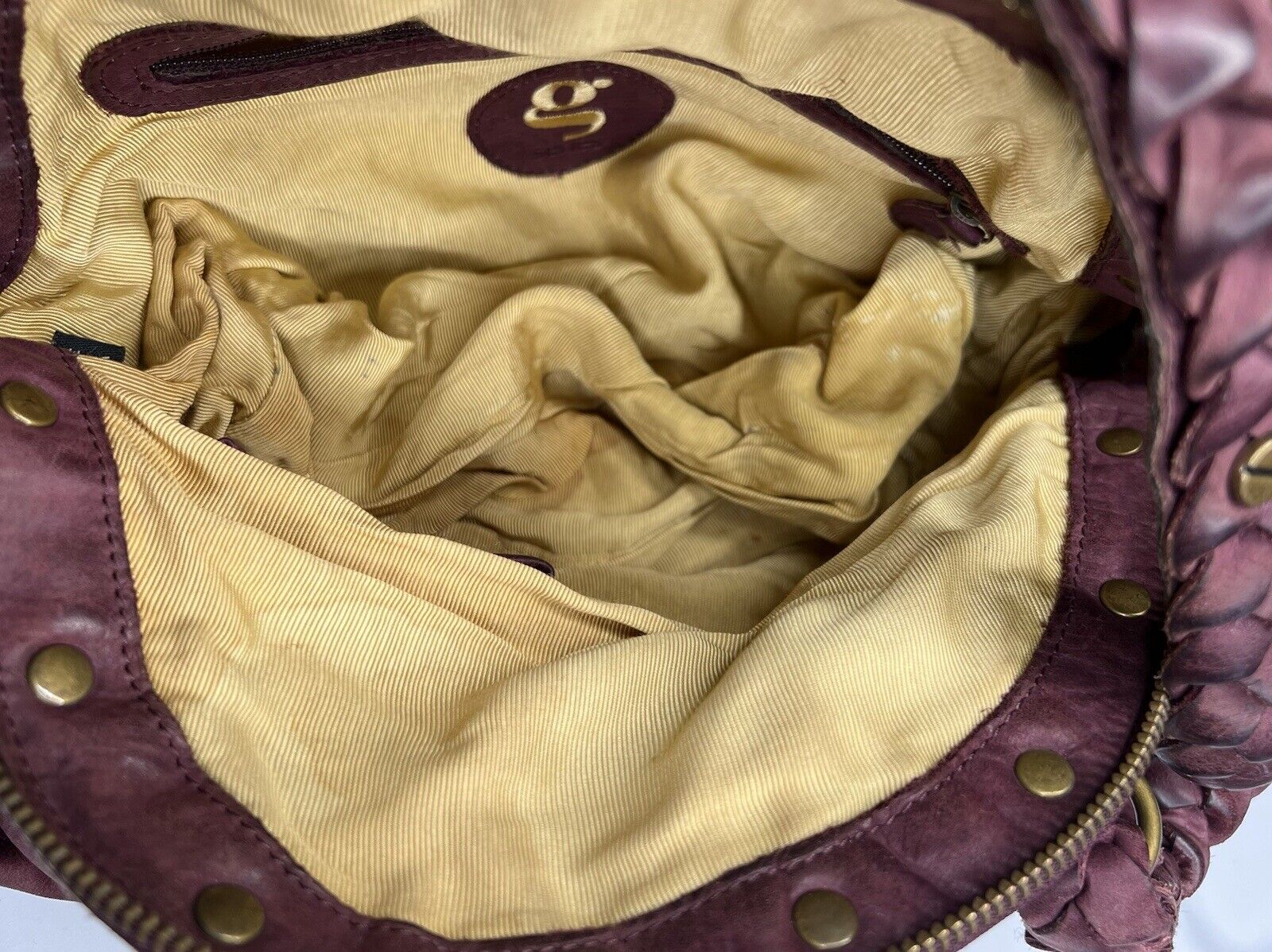 Cole Haan G Series Plum Leather Handbag Coins Double Top Handle