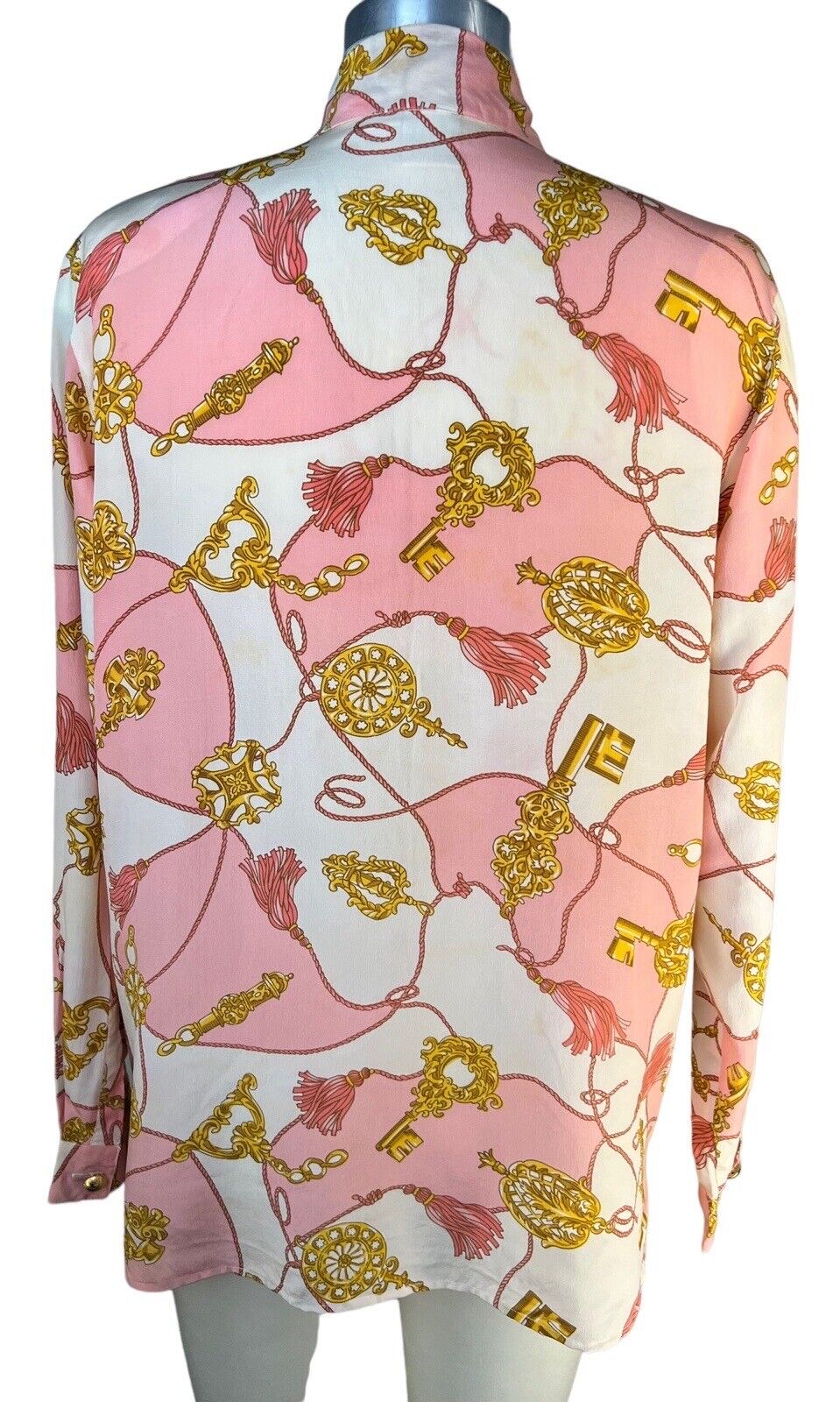 CW Clifford & Willis Baroque Italian Chain Pink Silk Button Up Blouse Size 8