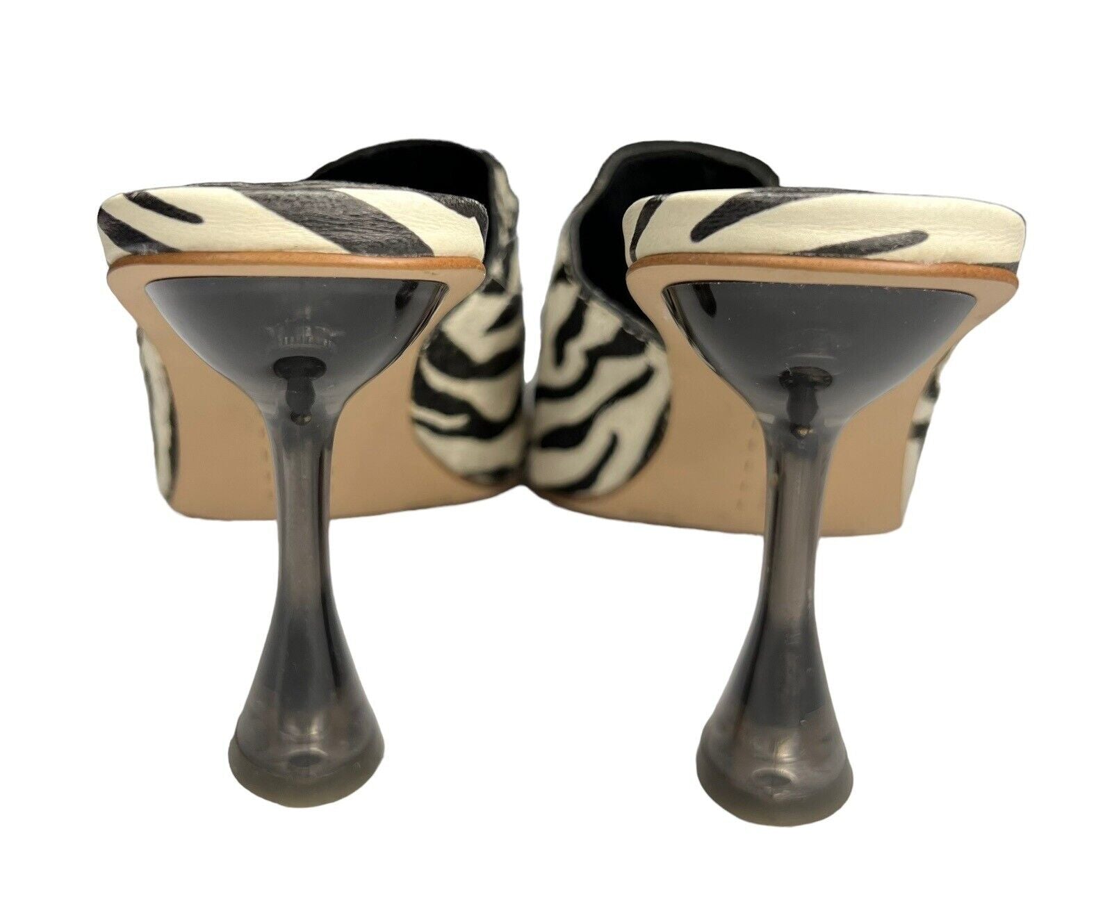 Gianni Bini Calfskin Mules Lucite Trapezoid Spool Heel Shoes