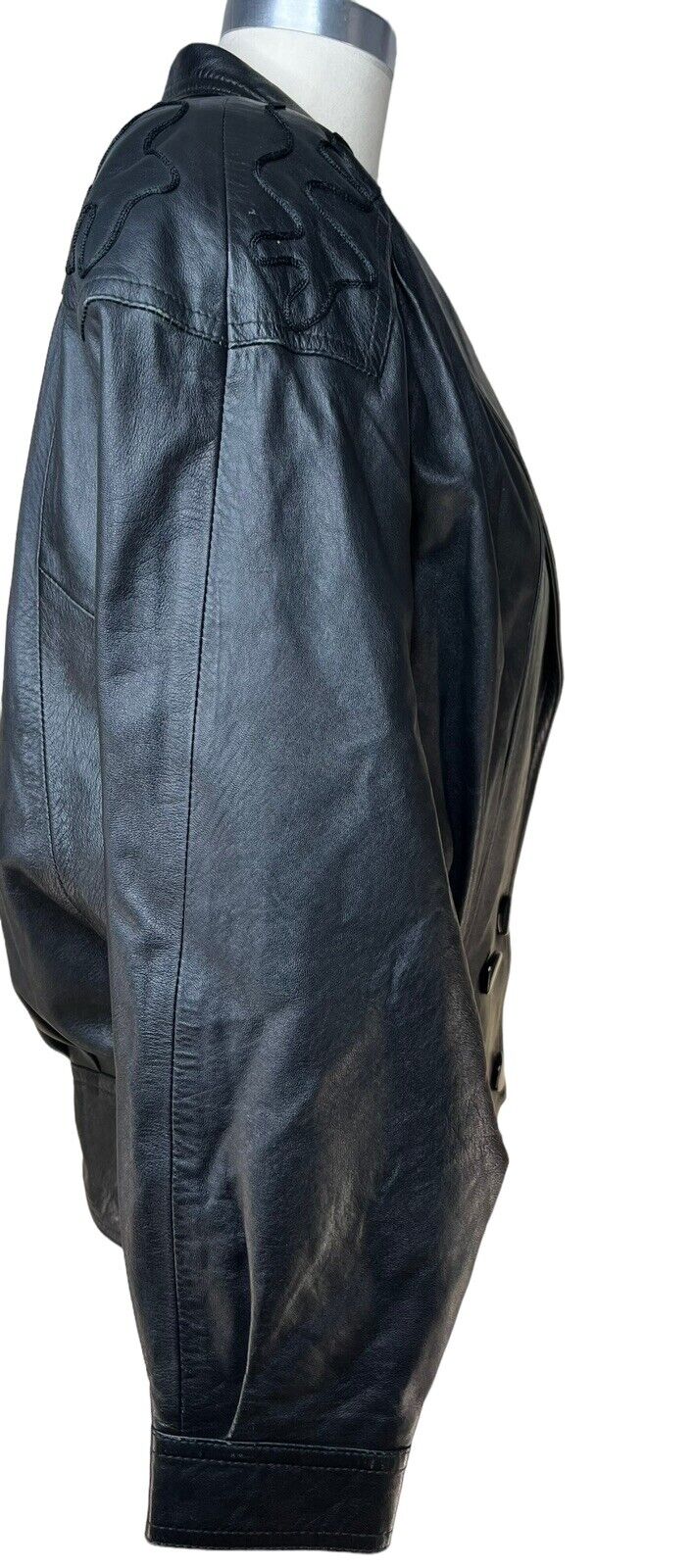 Women’s Black Italian Leather Cropped Jacket Embroidered Shoulder By Regal