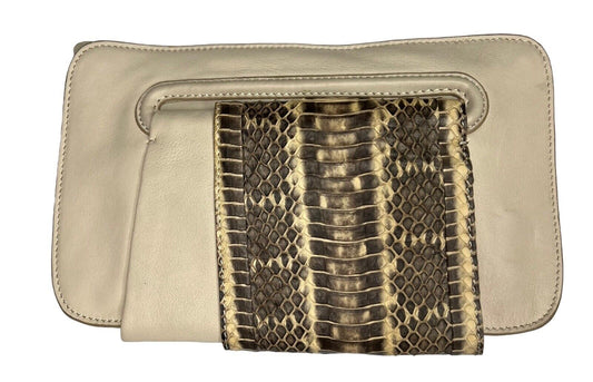 Witchery Soft Leather Small Clutch Snakeskin Accent
