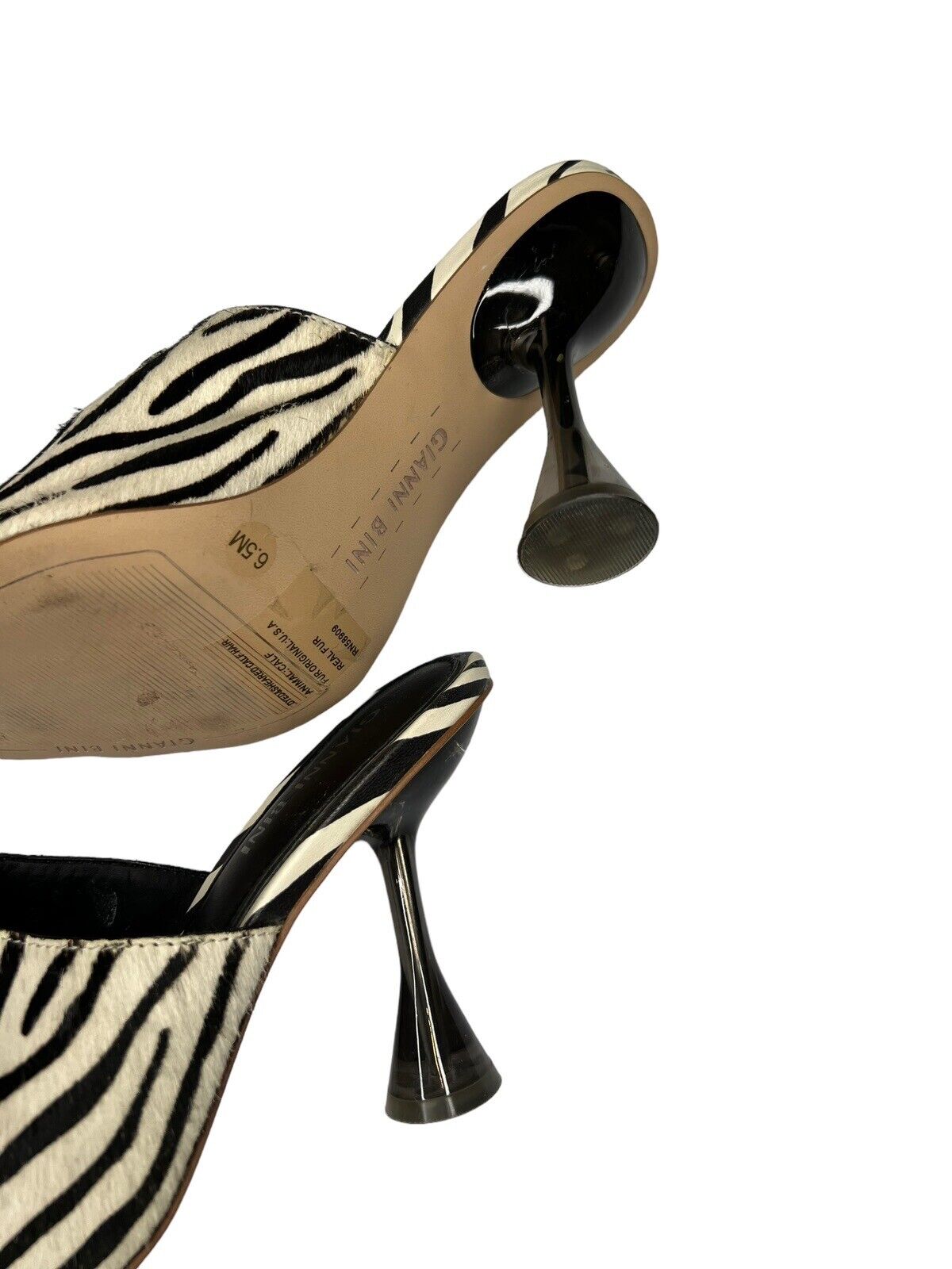 Gianni Bini Calfskin Mules Lucite Trapezoid Spool Heel Shoes