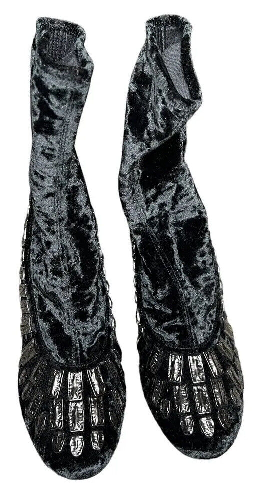 Samuele Failli Charcoal Studded Velvet Booties Size 37.5/6.5 New