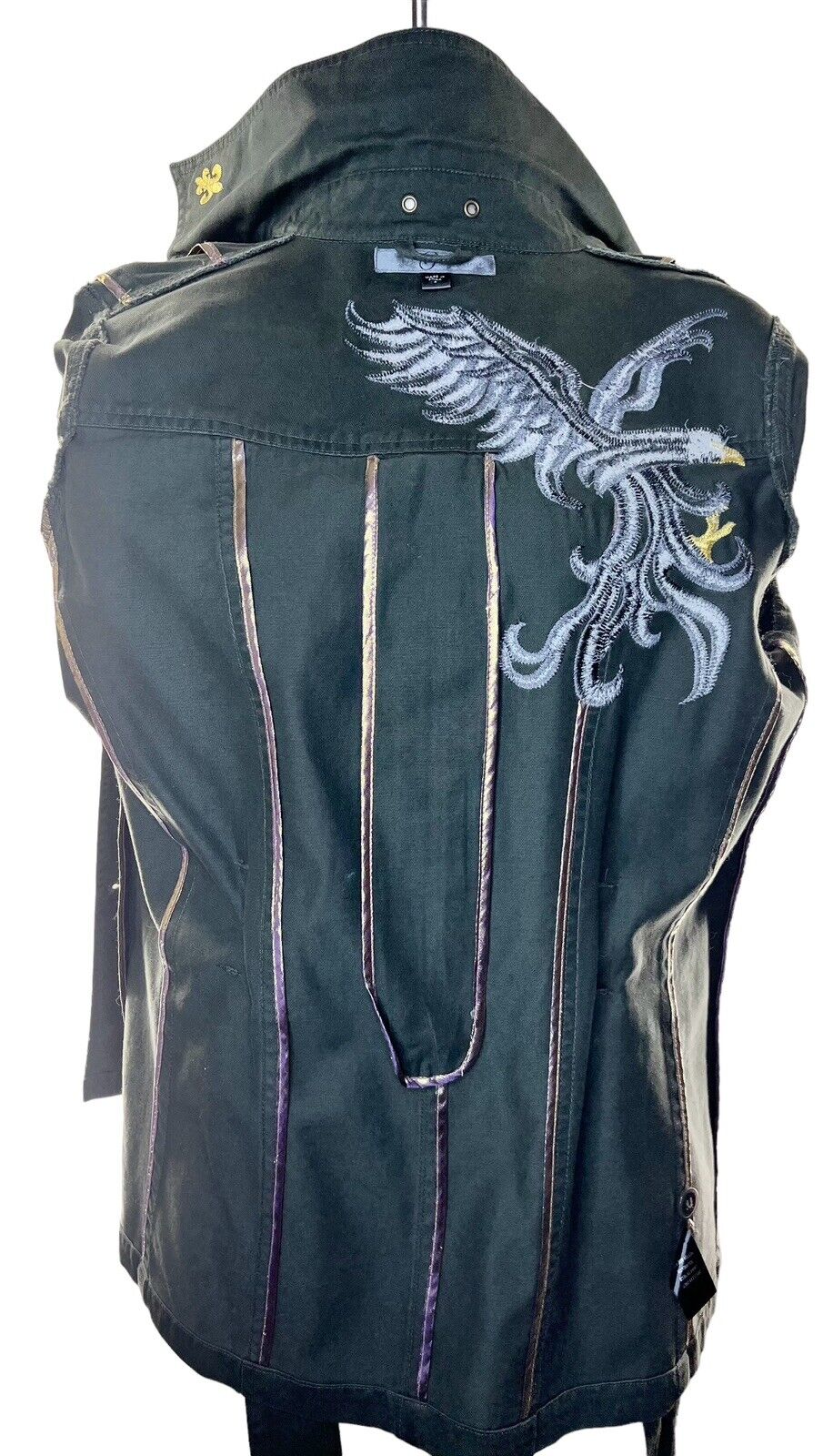 True Meaning Army Green Embroidered Belted Jacket Size Small