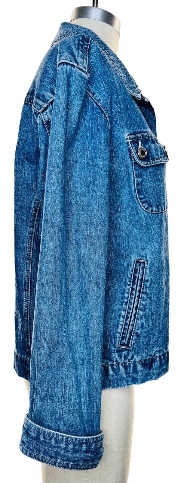 Jamaica Bay Distressed Denim Jacket Butterfly Appliqué W/gemStones Size Large