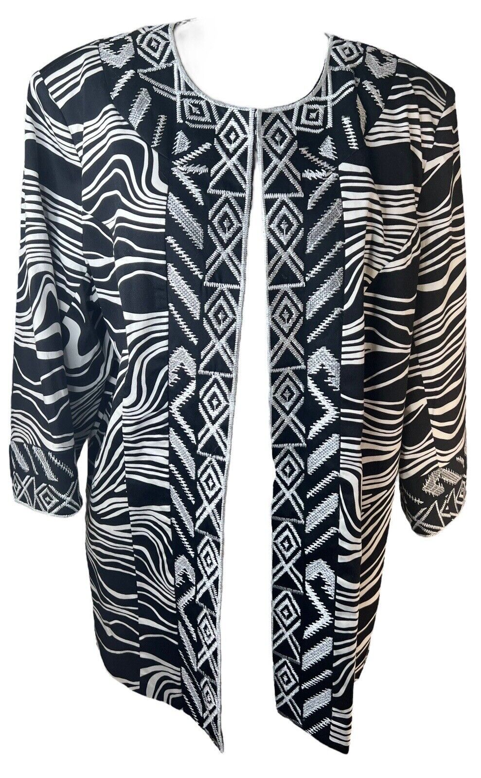 Trenz Woman By Theresa Renz Black White Cotton Spandex Embroidered Jacket 1X