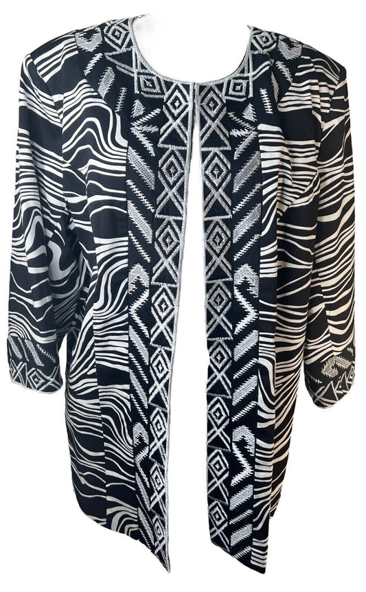 Trenz Woman By Theresa Renz Black White Cotton Spandex Embroidered Jacket 1X