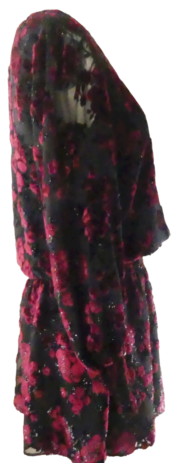 ParkerNY Velour Dress With Roses w/Metallic Thread Shirred Elastic Waist