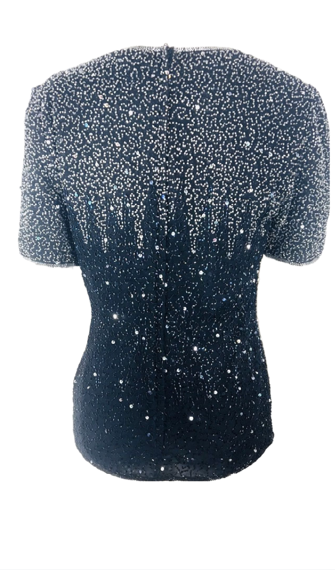 Stenay Black Silk Beaded Sequined Top Size S