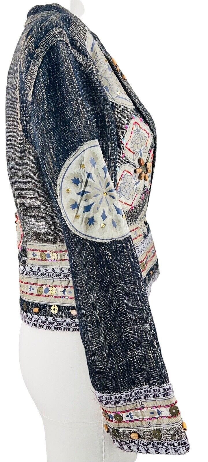 Sandy Starkman Silk & Cotton Mesh Blazer Beaded Grommets Sequins Size S