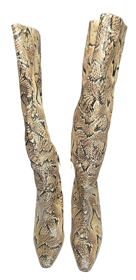 Vince Camuto Snakeskin Knee High 4 Inch Heel Leather Boots Size 8.5M