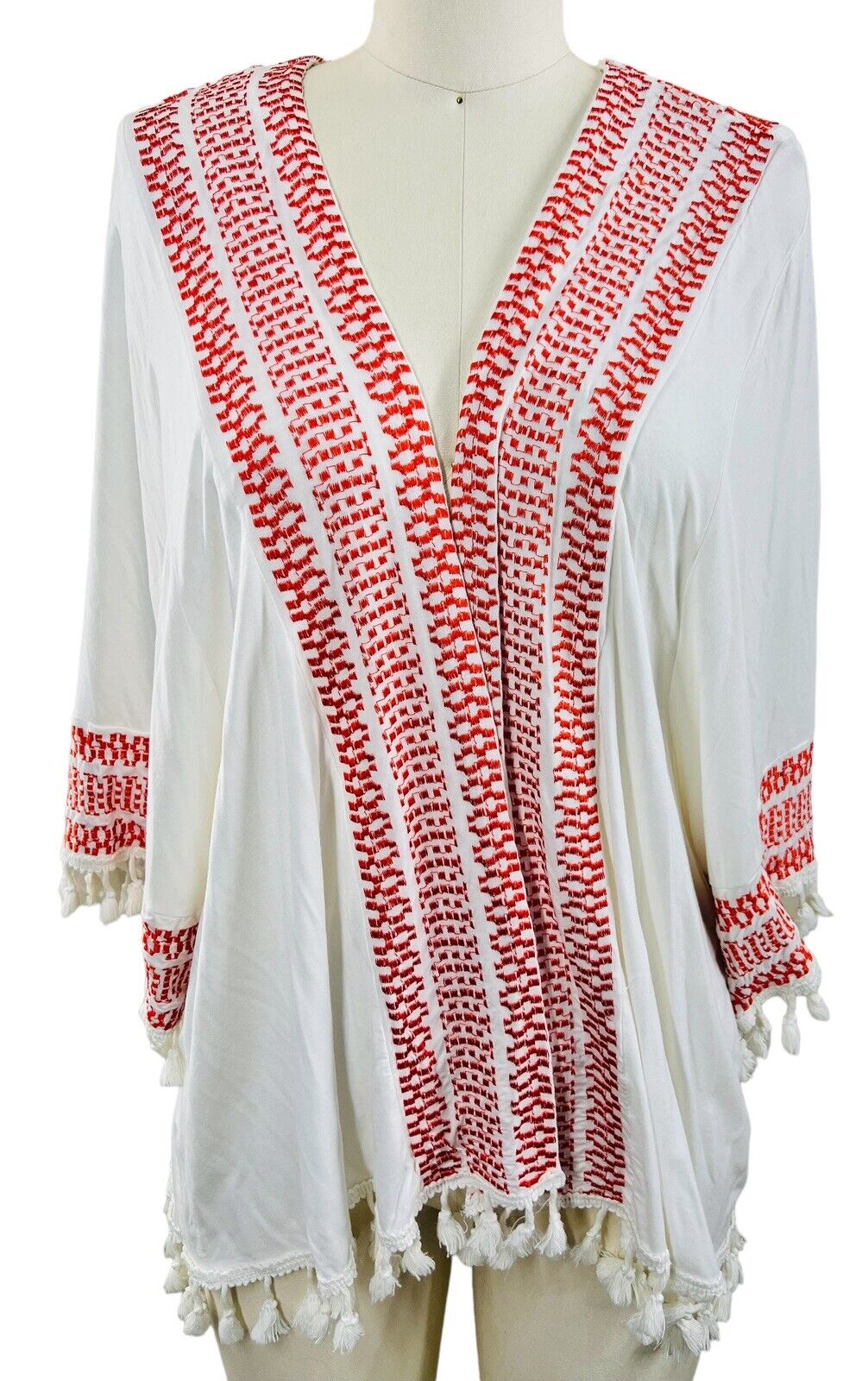 New Pol Short Cotton Duster with Embroidery and Tassels Size XSmall