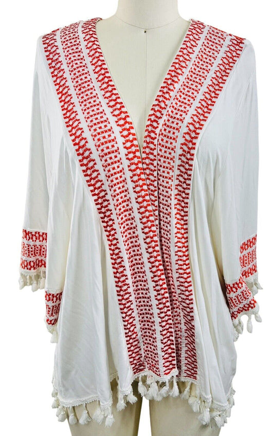 New Pol Short Cotton Duster with Embroidery and Tassels Size XSmall