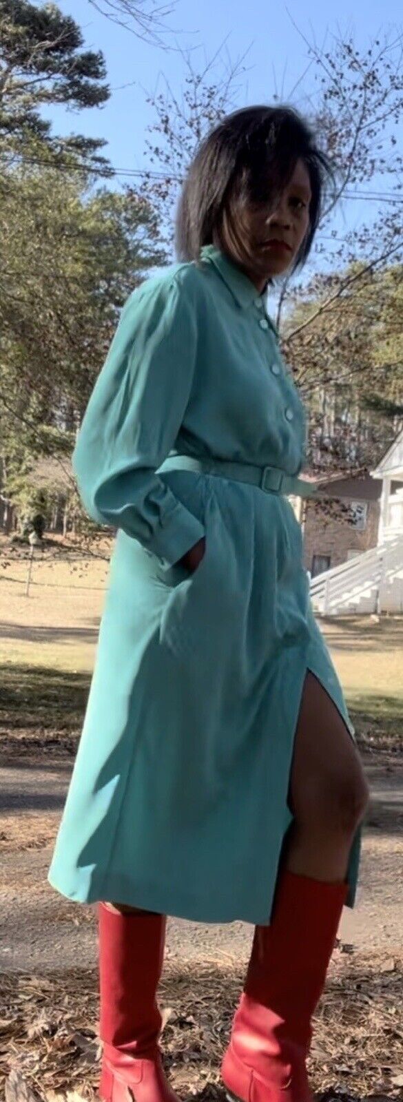 Schrader Teal Belted Shirt dress Size 10