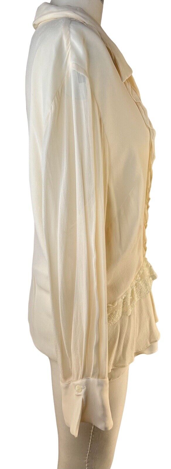 Jones New York 100% Silk Chiffon Ivory White Blouse Lace Detail Layered Size 20W