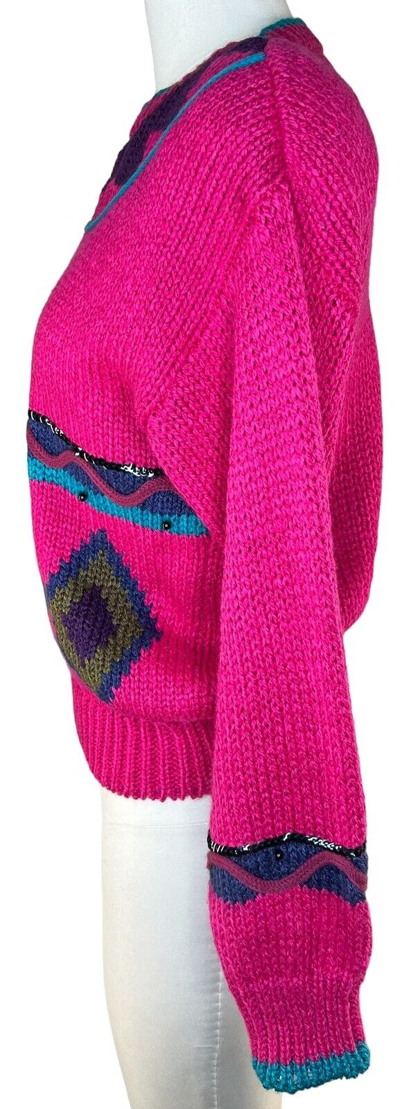 Women’s JJ Fargo Hand Knit Multicolored Beaded Sequins Pullover Sweater Size S