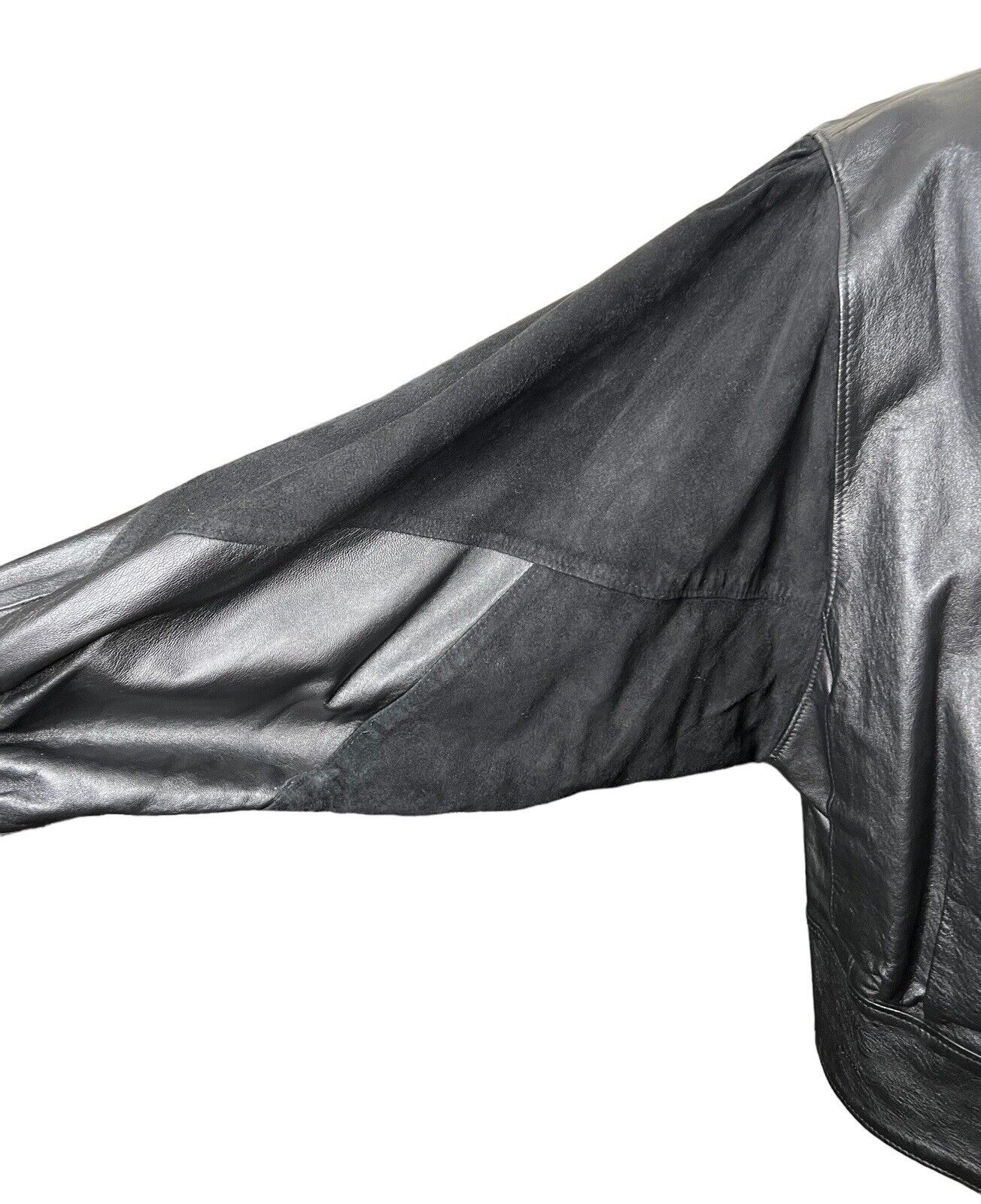 Women’s Black Leather & Suede Batwing Cropped Jacket Size S/M