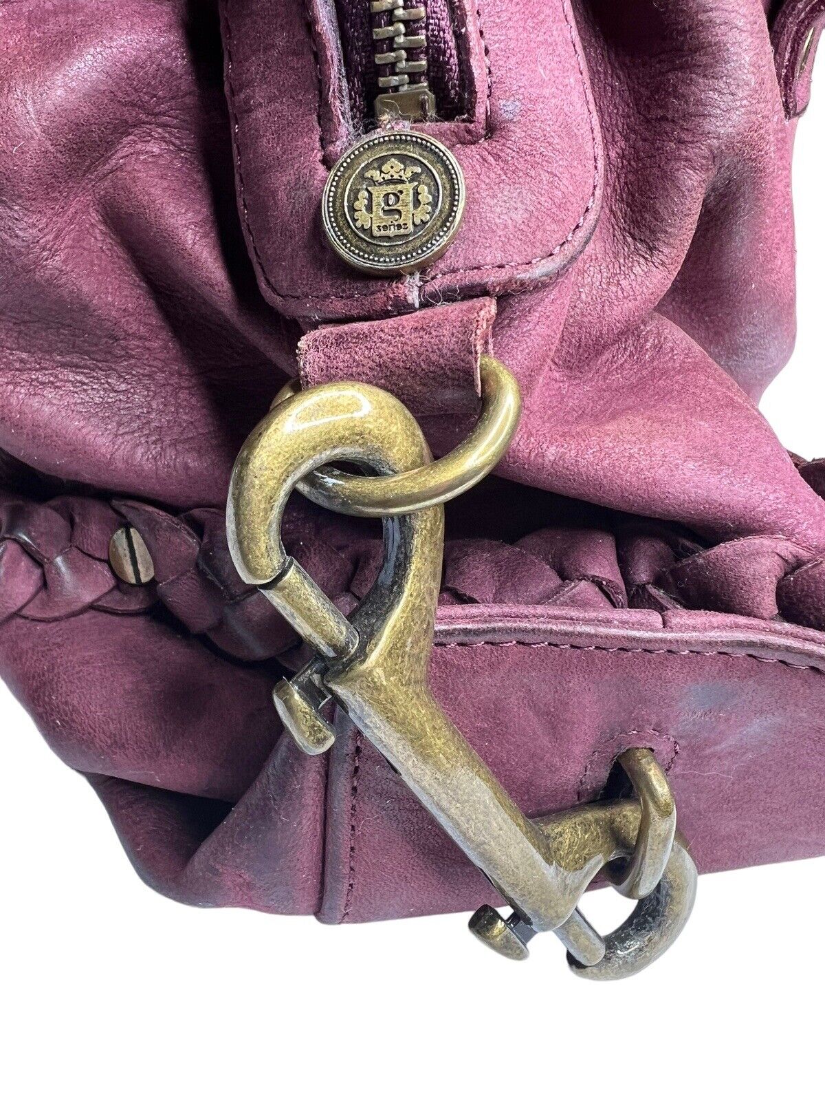 Cole Haan G Series Plum Leather Handbag Coins Double Top Handle
