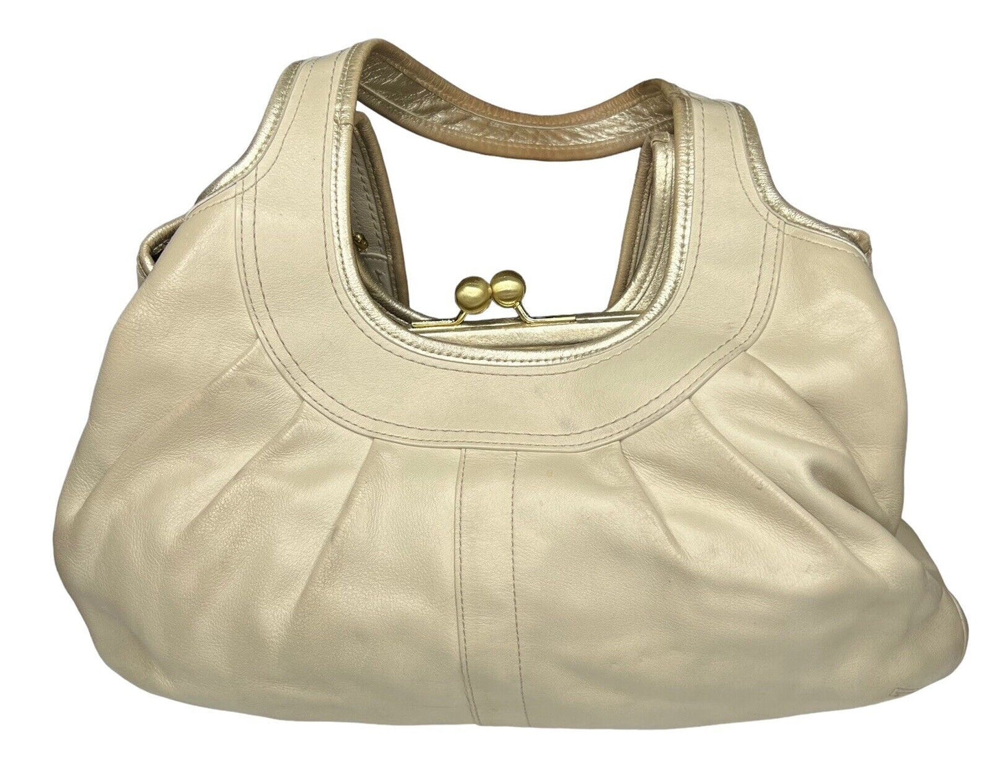 Coach Ivory & Gold Ergo Pleated Satchel Shoulder Bag 