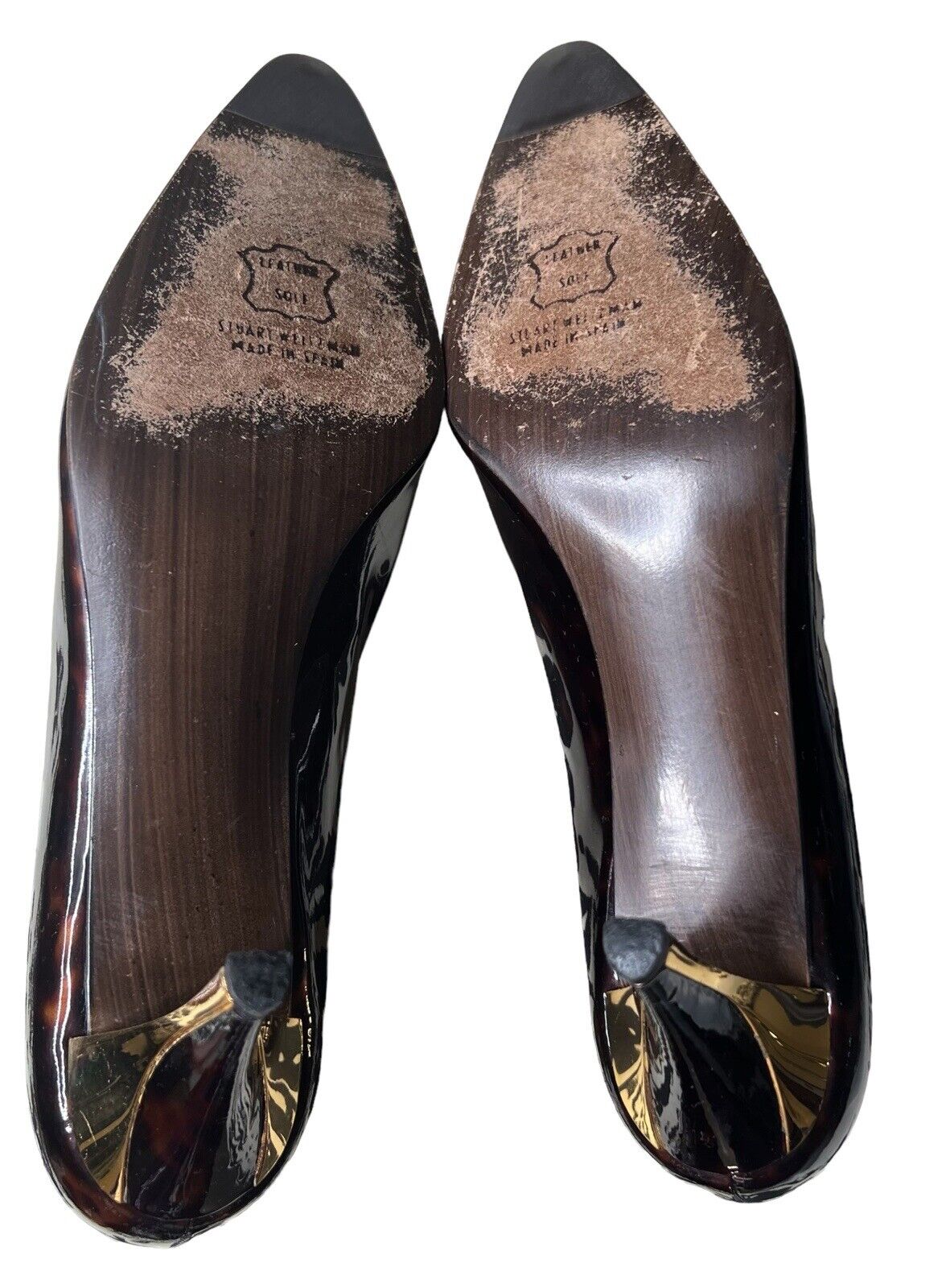 Stuart Weitzman 9M Patent Leather Leopard Print & Gold Heels