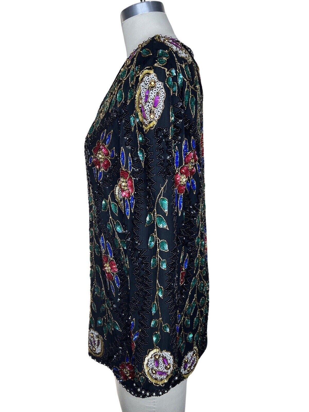 Elegance By Anujan Beaded Floral Sequined Silk Jacket Size M