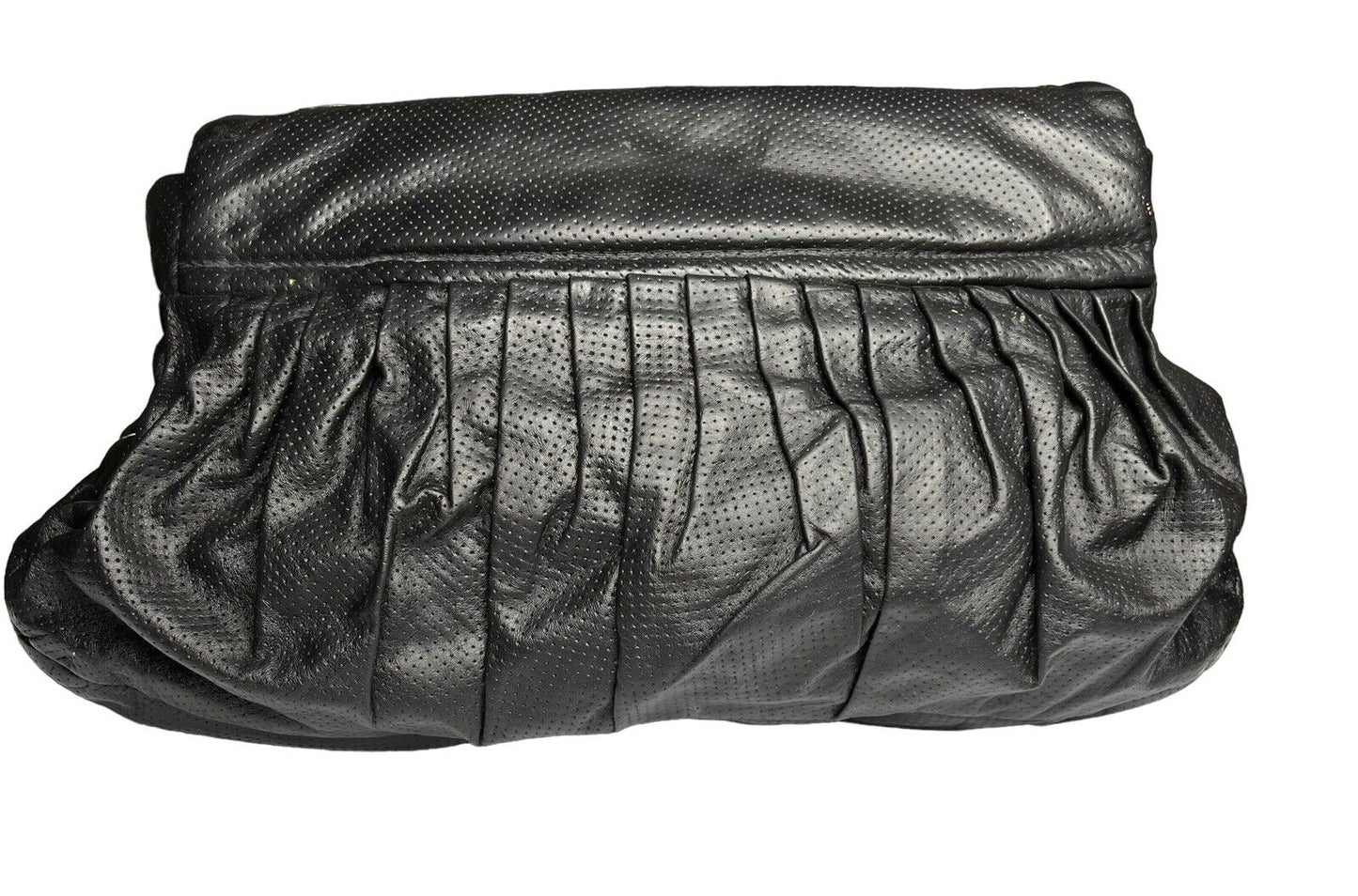 Black Snakeskin Leather Tortoise Shell Fringe Snap Closure Medium Clutch