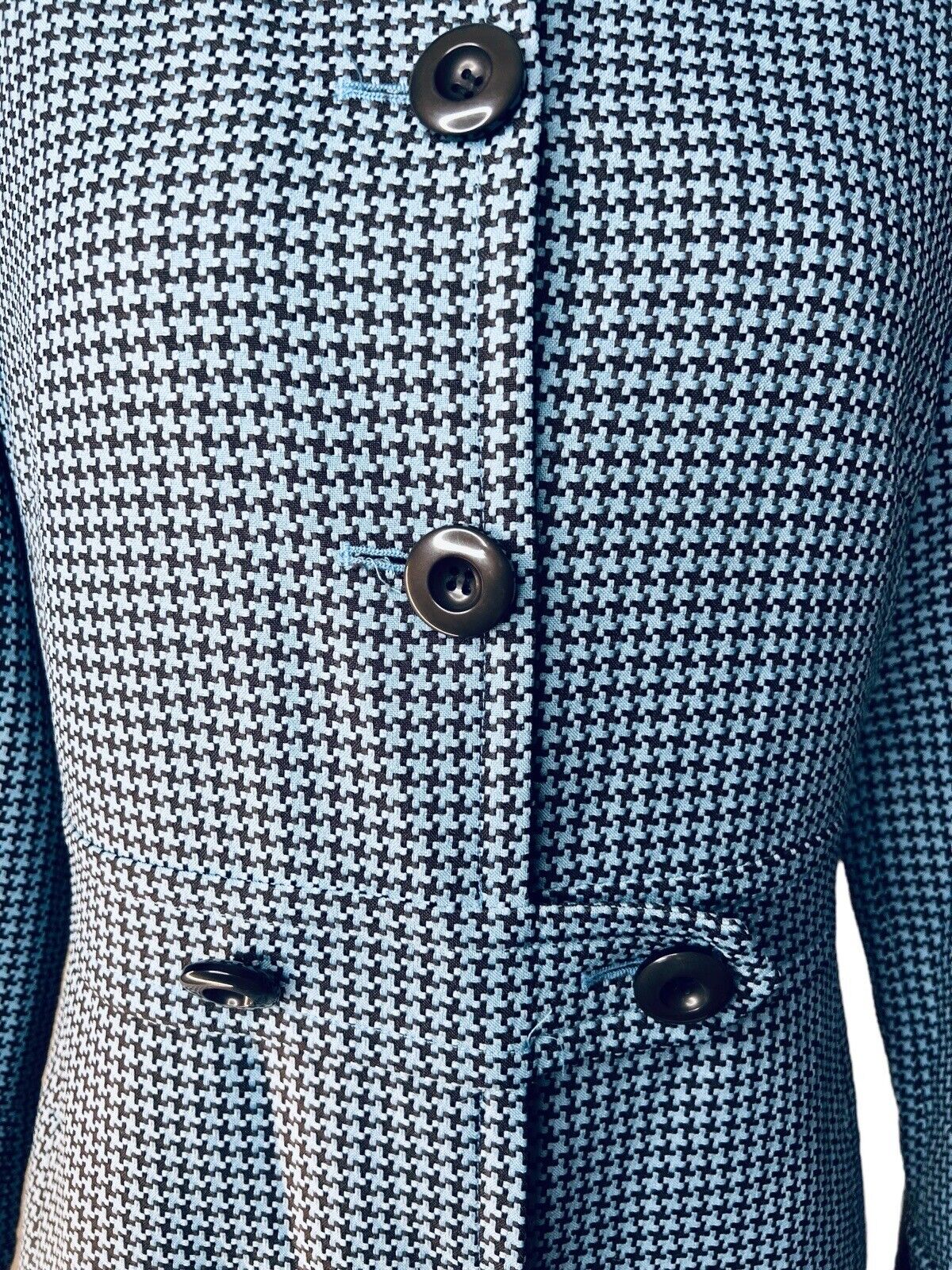 Larry Levine Black & Blue Houndstooth Overcoat Size 8