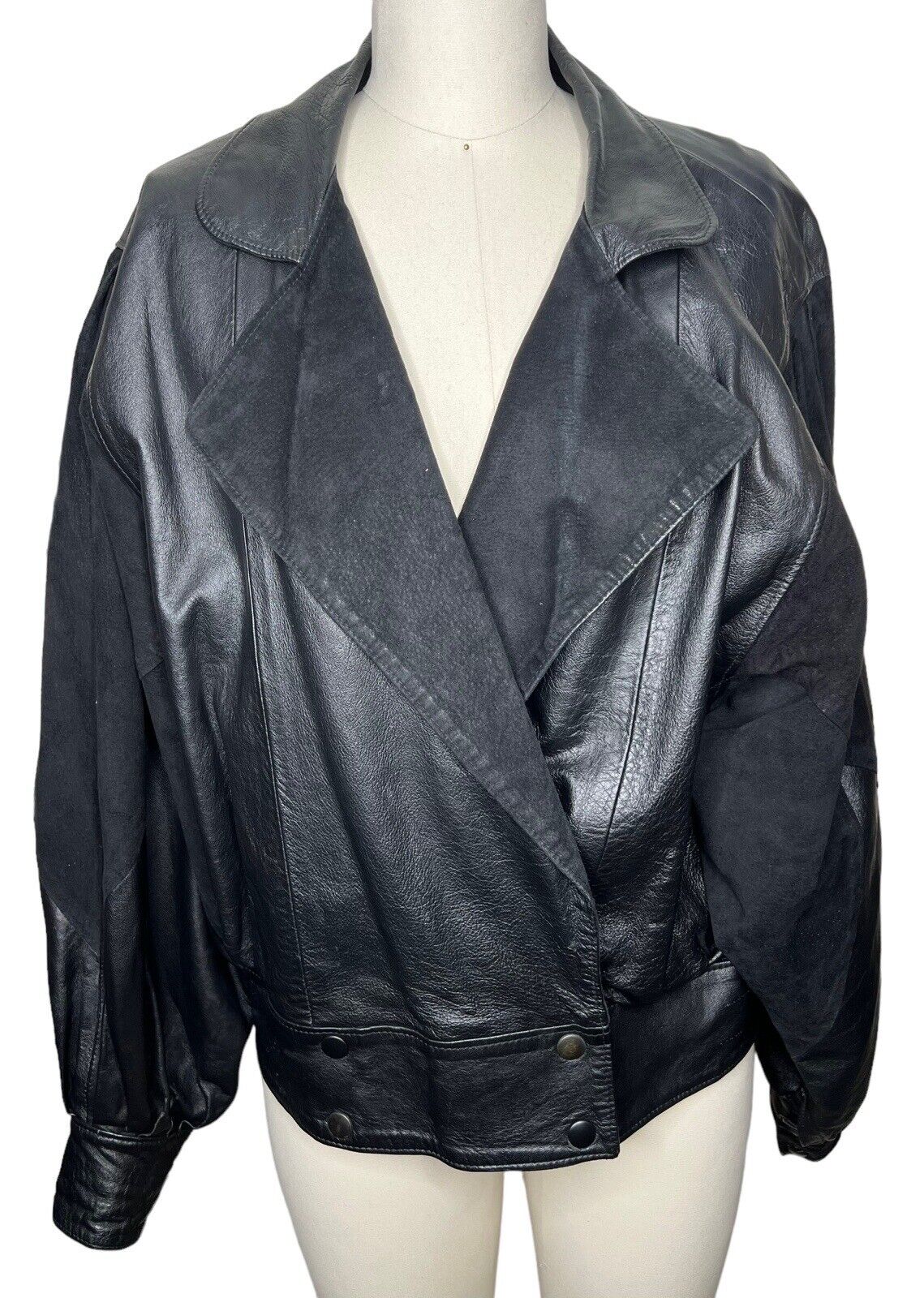 Women’s Black Leather & Suede Batwing Cropped Jacket Size S/M
