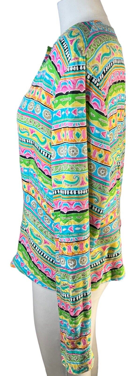 La Chine Classic By Galinda Wang Multicolored Silk Long Sleeved Button Up Top