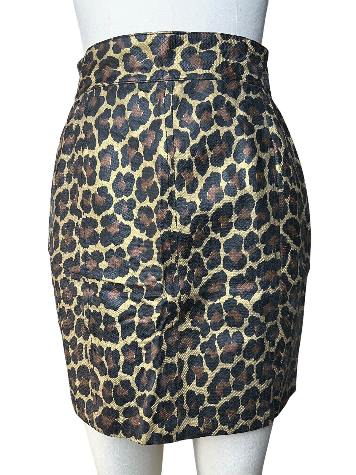 Vera Pelle Leopard Print Leather Mini Skirt Size 27