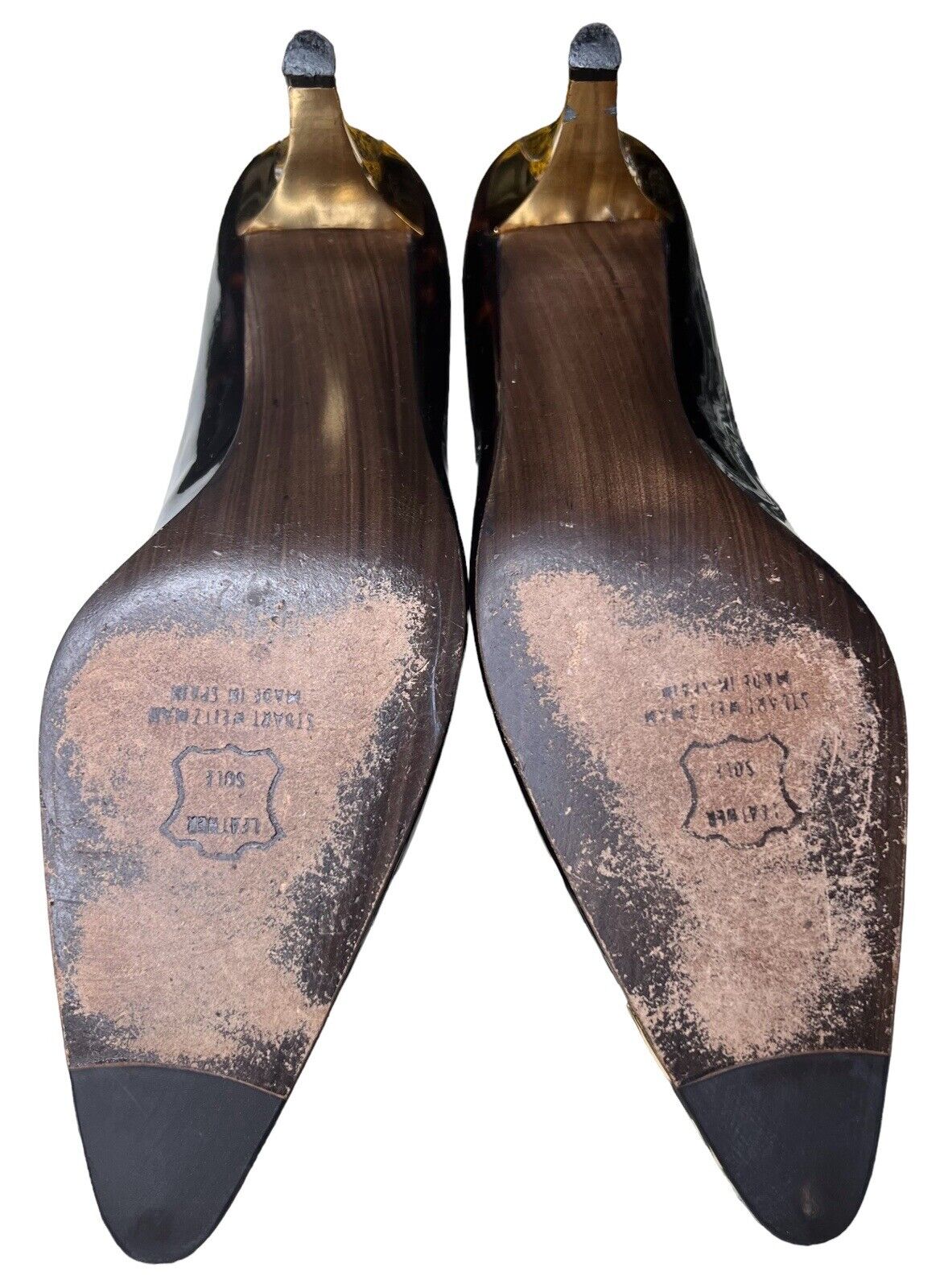 Stuart Weitzman 9M Patent Leather Leopard Print & Gold Heels