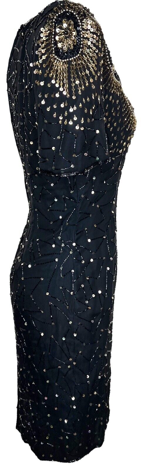 Stenay Silk Black And Gold Beaded Mini Dress Size 6
