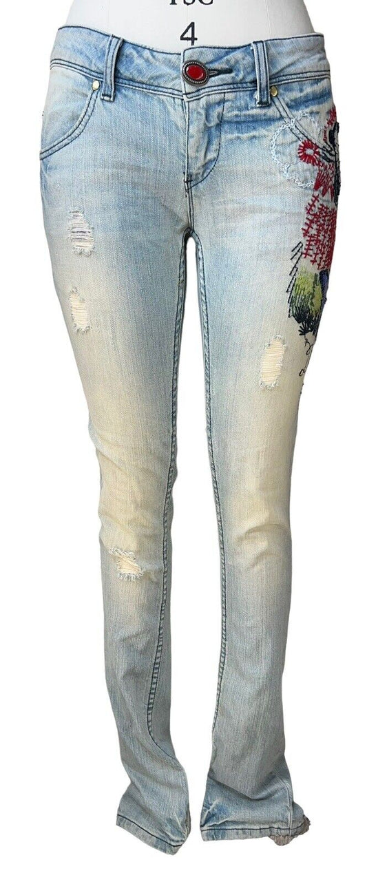 Desigual Womens Embellished Low-rise Skinny Denim Jeans Waist 32.5 Inches