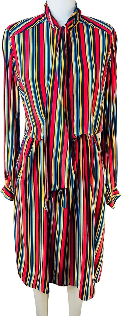Jack Mulqueen New York Silk Multicolor Striped Midi Dress Size XL