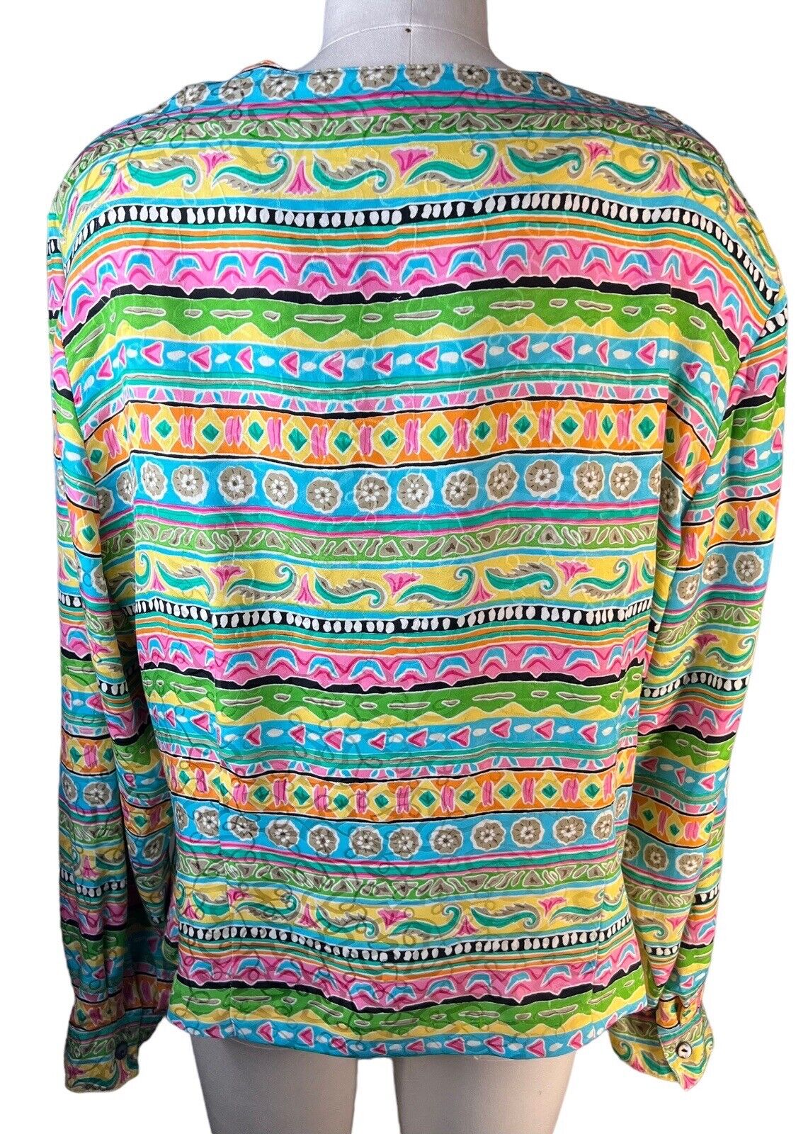 La Chine Classic By Galinda Wang Multicolored Silk Long Sleeved Button Up Top