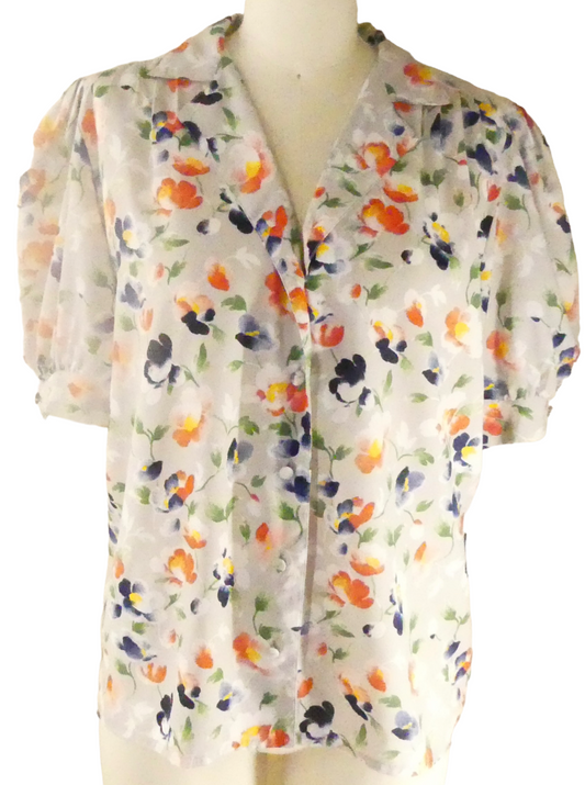 Gerard Pasquier Parisian Floral Blouse Size 40 FR Size 8 US