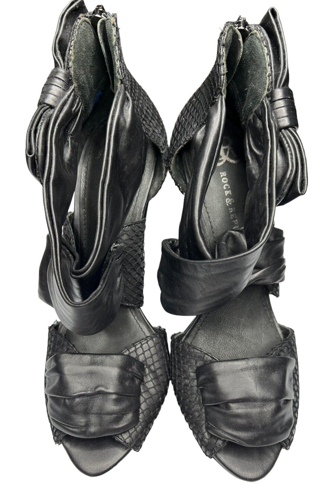 Rock & Republic Black Leather & Mesh Six Inch Cone Heels Size 38.5/8