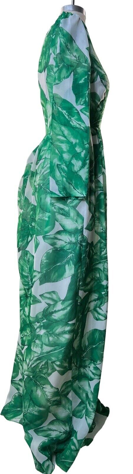 White Maxi Dress With Green Leaf Print Size Medium NWOT
