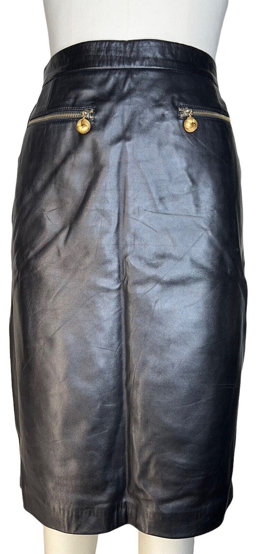 Women’s Black Leather Knee Length Straight Skirt Carlisle Size 12