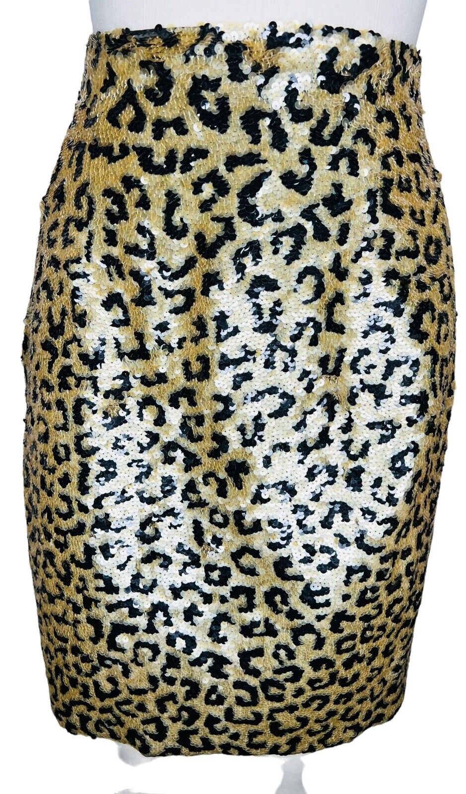 Oleg Cassini Black Tie Sequined Leopard Print Silk Pencil Skirt Size 10