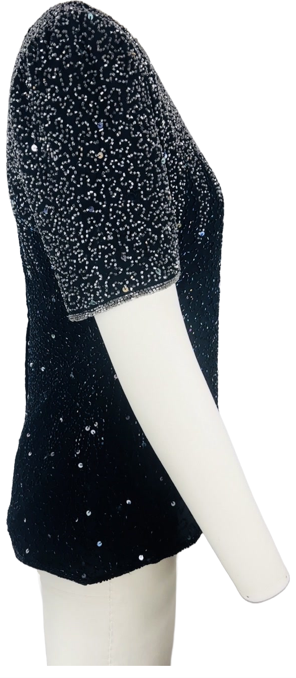 Stenay Black Silk Beaded Sequined Top Size S
