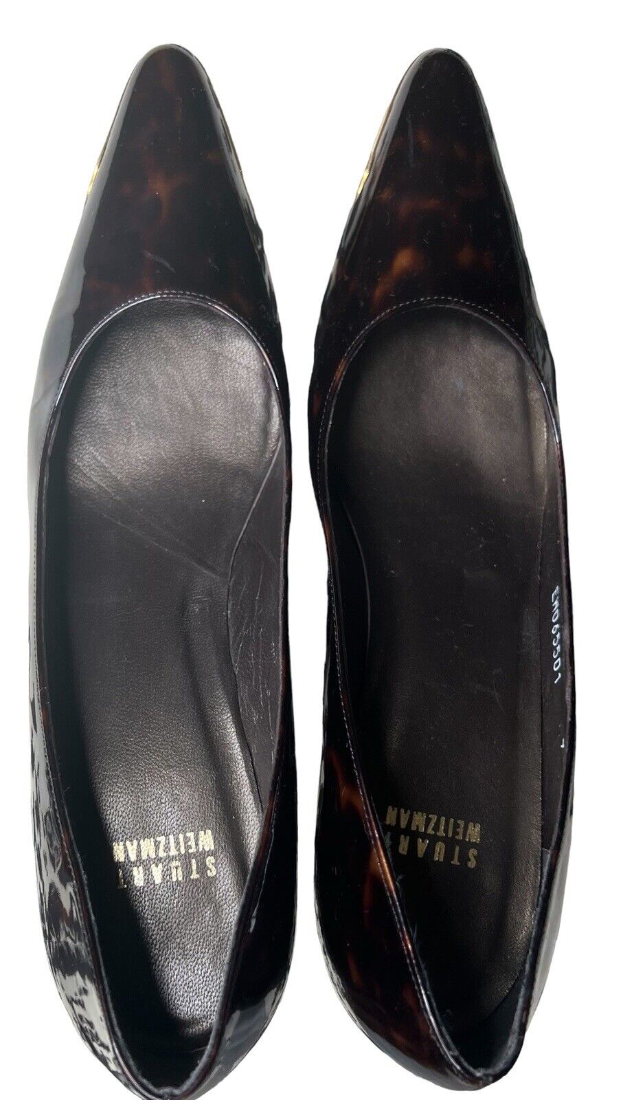 Stuart Weitzman 9M Patent Leather Leopard Print & Gold Heels