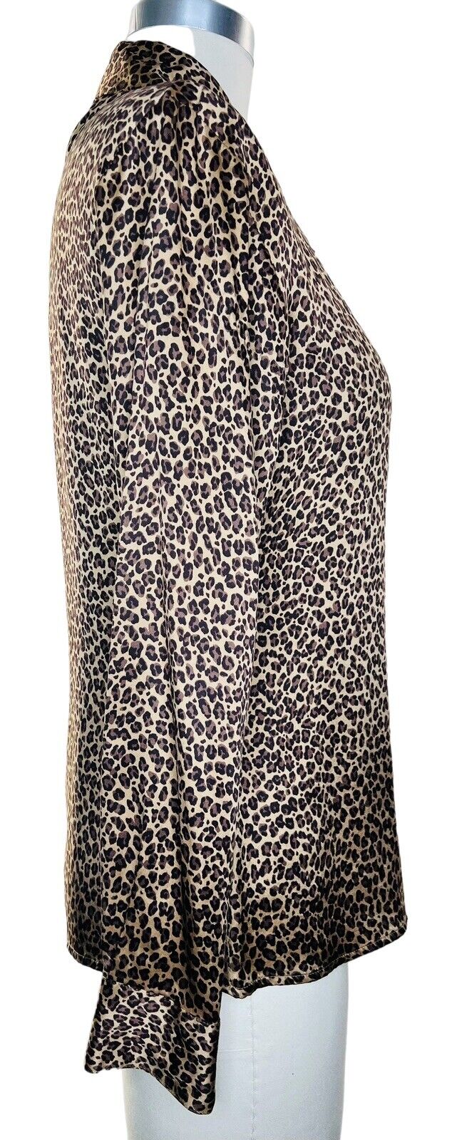 Express Silk Long Sleeved Button Up Leopard Print Blouse Size Small