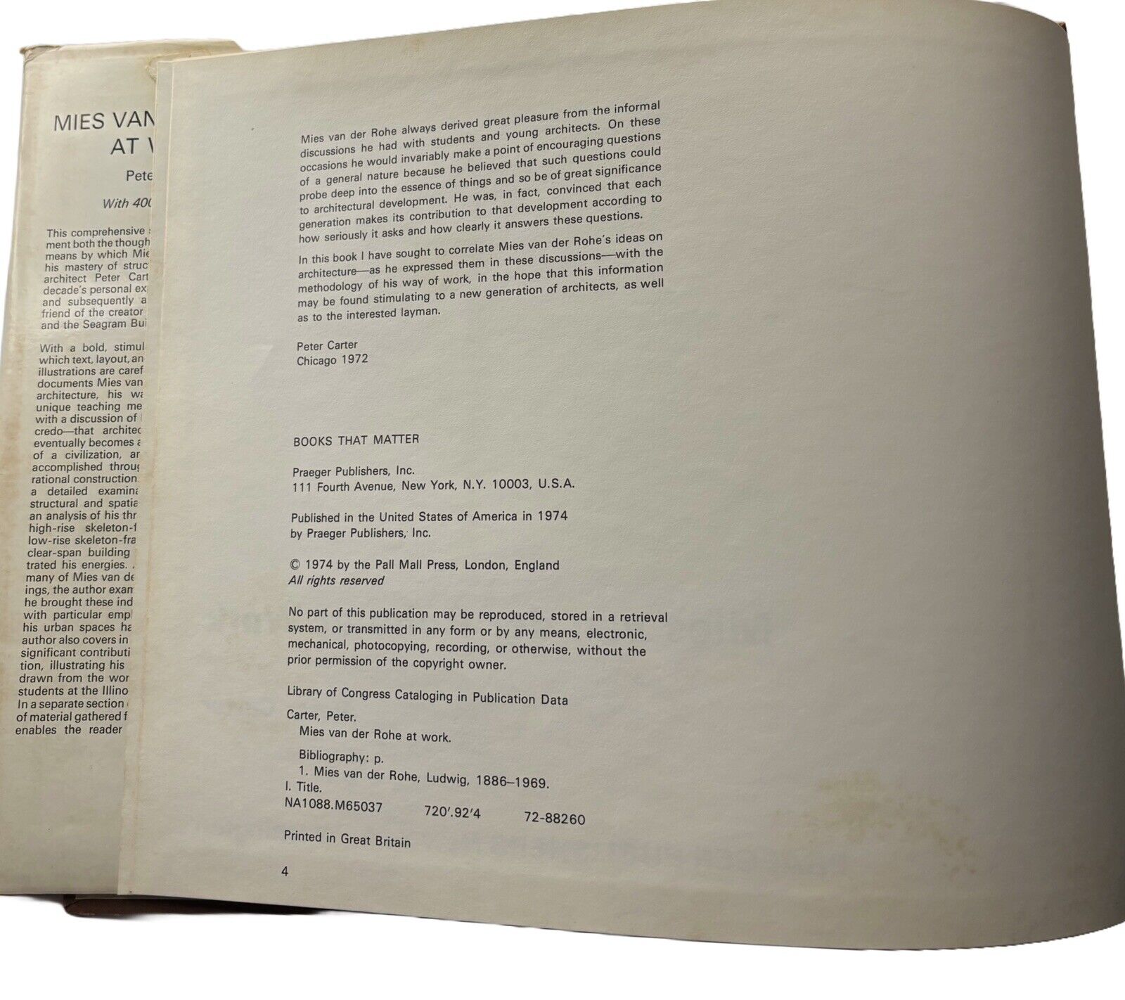 Mies van der Rohe at work Hardcover